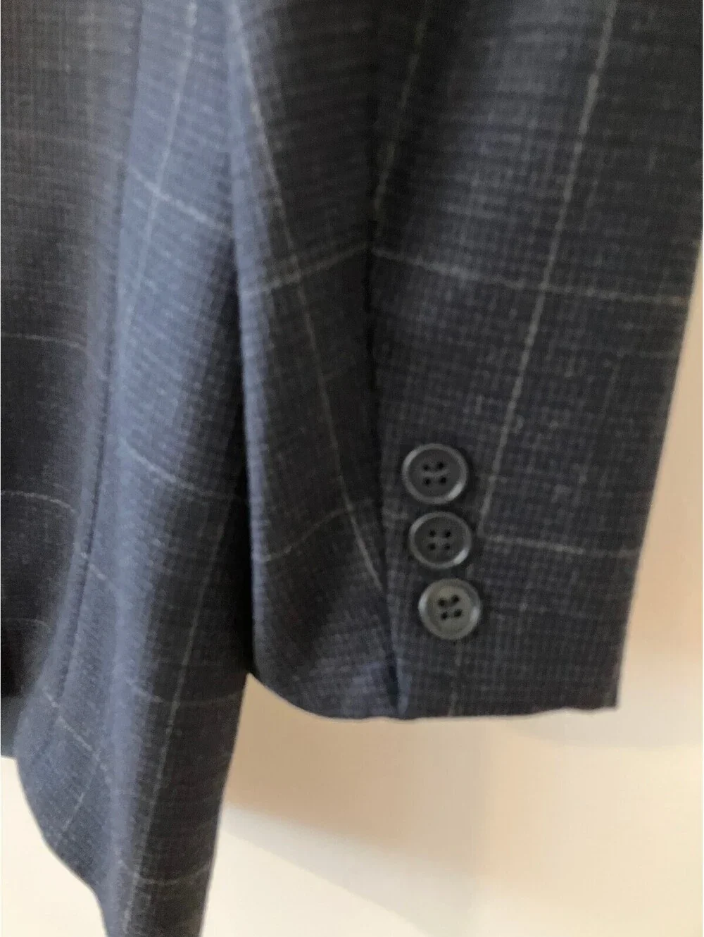 Geoffrey Beene Signature Mens 42R Navy Windowpane Blazer Wool Sport Coat Plaid